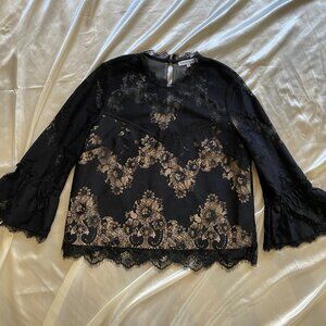 Heartloom Black Lace Bell Sleeve Gothic Whimsygoth Blouse Large